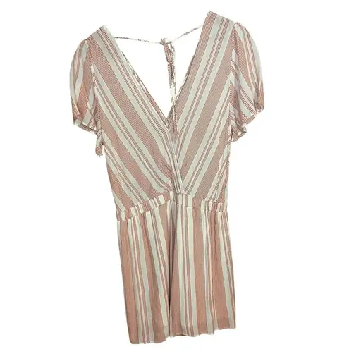 Mm mm mm White Striped Dusty Pink V Neck Adjustable Romper Women's Large