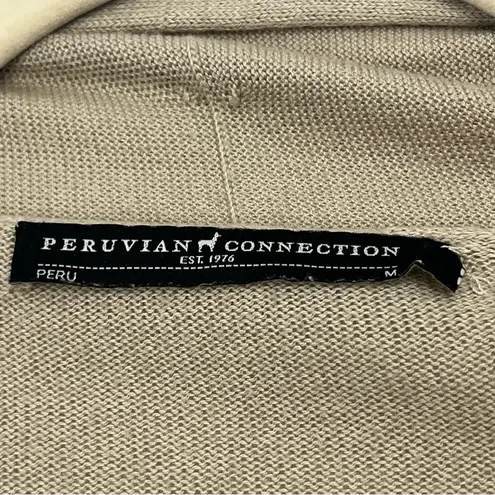 Peruvian Connection Open Front Cardigan Sweater Tan Medium Long Sleeve *FLAWED