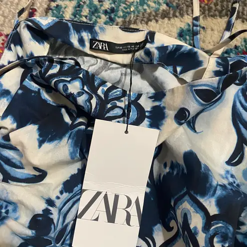 ZARA NWT  Blue and White Paisley Ruched Tank Top