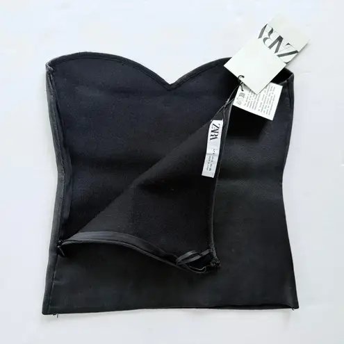 ZARA  Bustier Top Black Coated Knit Crop Top NEW Size Small Strapless Sexy Corset