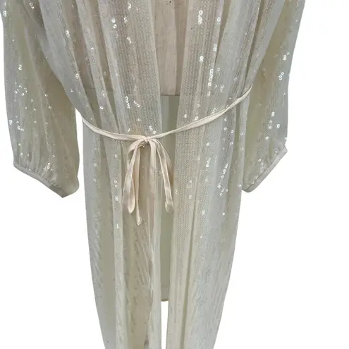 Hutch Jackson Sequin-Embellished Mesh Cover-Up Duster Kimono Cream Plus Size 3X