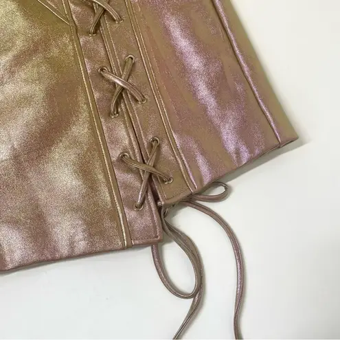 Nicholas Sofie Metallic Rose Wrap Style Lace Up Mini Skirt Size 4