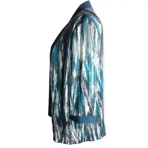 R & M Richards R&M Collection Blue Abstract Open Front Cardigan with Tank Top