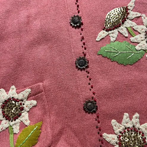 Storybook Knits vintage Autumn sunflowers embellished cardigan sweater