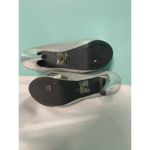 Silver Glitter Heels Size 7.5 Platform, Formal, Evening Wear Silver