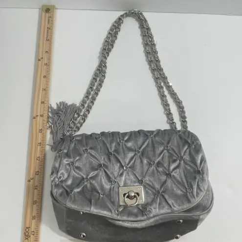 Twiggy London Gray Tufted Embellished Velvet Evening Mini Bag with Chain Strap