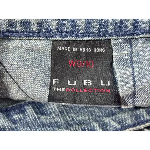VTG 90s Fubu Jean Skirt Size 9/10 Leather Detail Hip Hop Fatty Girl Club Y2K Blue