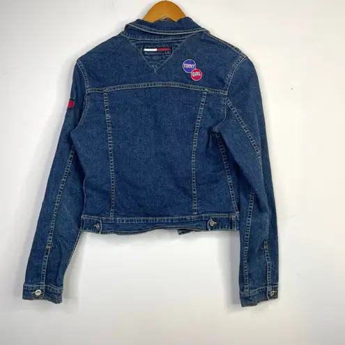 Tommy Hilfiger Vintage Y2K  Stretch Denim Cropped Jean Jacket Patches womens M