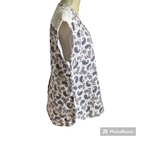 Ruff Hewn Red White Blue Paisley Tank Button Down Blouse Women’s Size Large