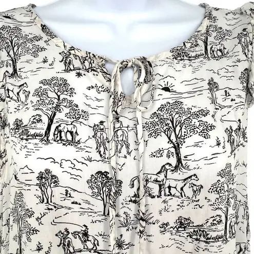 Roper Horse Cowboy Cowgirl Western Theme Sleeveless Top Black White Size Medium