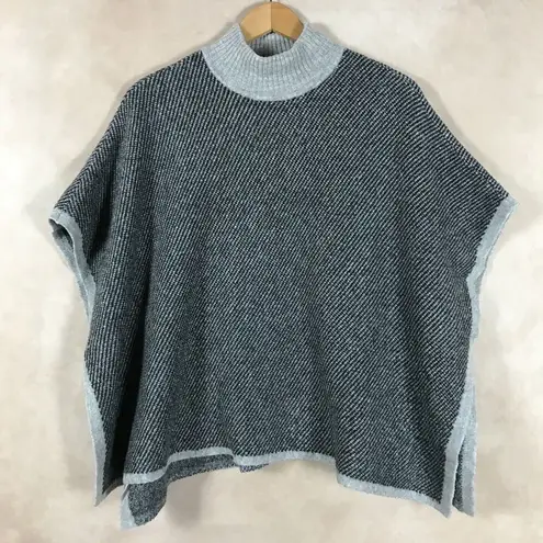 Ann Taylor Striped Charcoal/Gray Poncho Turtleneck Sweater XS/S