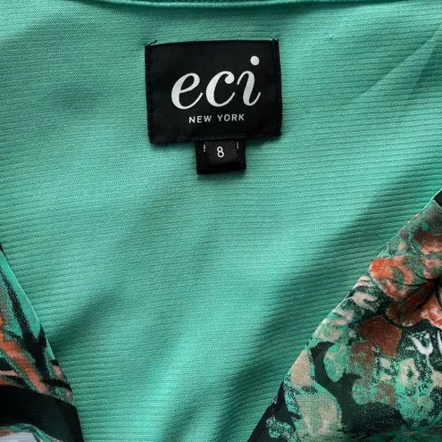 ECI NY Paisley Chiffon High Slit Maxi Dress Teal Aqua 8 Boho 70s Ethereal Chic