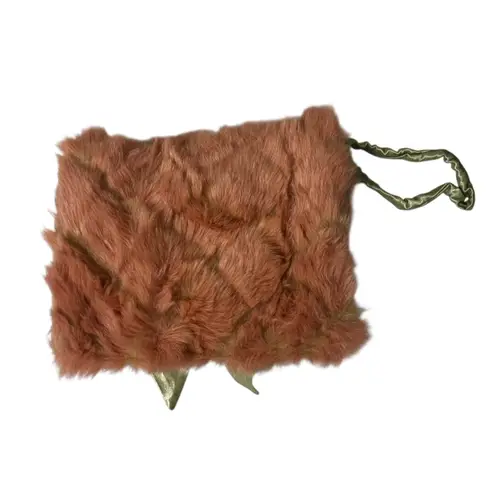 Wills River Co Pink Plush Faux Fur Wristlet Bag Green Satin Lined Y2K Retro