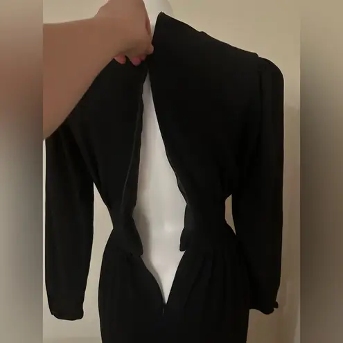 Laura Ashley Black Vintage 1990’S Long Sleeve Black Bow Wool Dress Pleated Sz 8