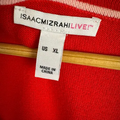 Isaac Mizrahi Isaac Mizrahi Live! Scalloped Trim Red Cardigan XL Button Front Sweater Holiday - Image 5