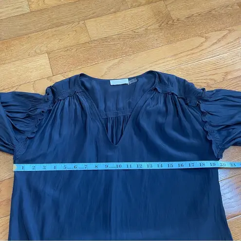 Ramy Brook Womens Navy Ruched Sleeve
V-Neckline Silky Blouse Sz XS