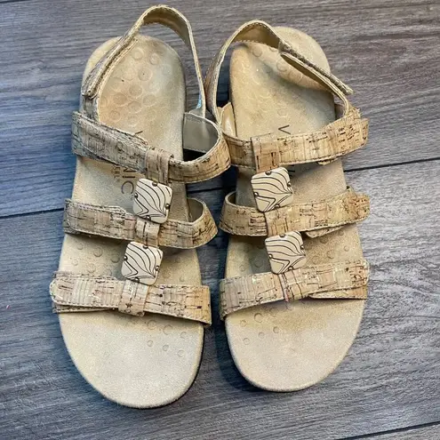 Vionic Amber Adjustable Sandal Womens 7 Gold Cork Orthotic Comfort Sandals EU 38