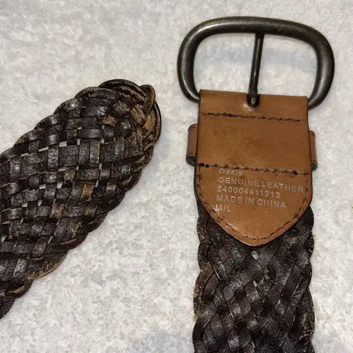 Oasis BROWN LEATHER WOVEN BELT SIZE MEDIUM/LARGE 46”/47” LENGTH BRASS BUCKLE