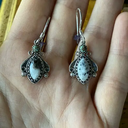 White Buffalo Blue Turquoise Sterling Silver Earrings