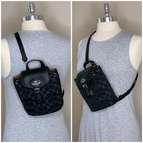 Coach NWT  Amelia Black Denim Mini Convertible Backpack Crossbody - Style CP106