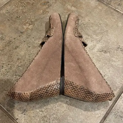 Donald Pliner Donald J Pliner Tan Suede Wedge Shoes Womens Size 8.5N Snakeskin Leather