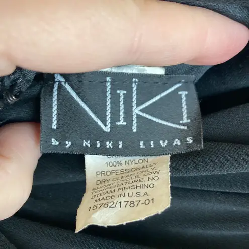 🌞Niki by Niki Livas Black Ruched Halter Top with Blue Metallic Midi Dress Size 2