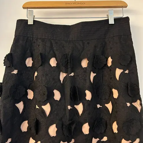 Catherine Malandrino Floral Lace Cut Out Black Pencil Midi Skirt Size 10