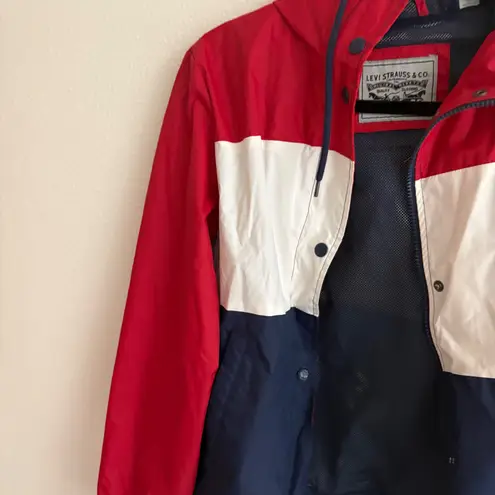 Levi Strauss Co Colorblock Hooded Windbreaker Jacket Red White Blue
