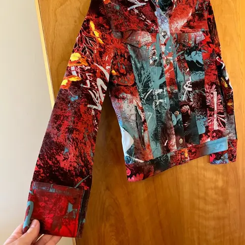 St. John Sport Marie Gray Button Up Jacket Pop Art To Wear Luxury Red Aqua Medium
