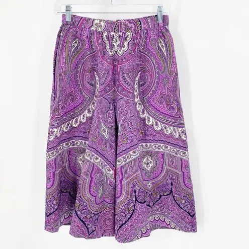 Homemade retro top & culottes puff half sleeves pockets wide leg cropped size XS Purple