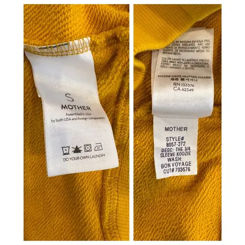 MOTHER The 3/4 Sleeve Sweatshirt Koozie Bon Voyage Shirt Size Small Yellow