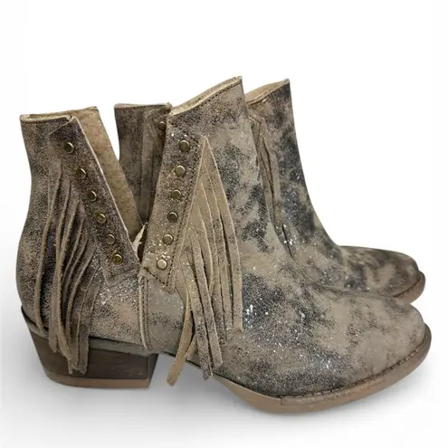 Circle G Corral by Studded Metallic Fringe Booties- Size 8.5