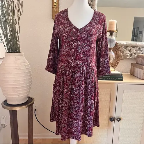 Garnet Hill Bohemian Burgundy Paisley Flowy Dress Size 6 NWOT