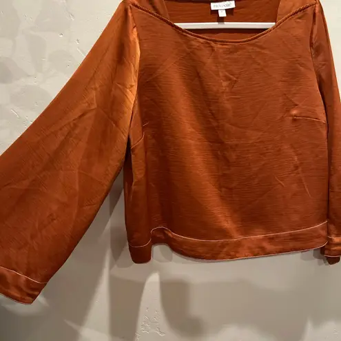 Prologue Women's Rust Satin Long Sleeve Blouse Top Sz XL
