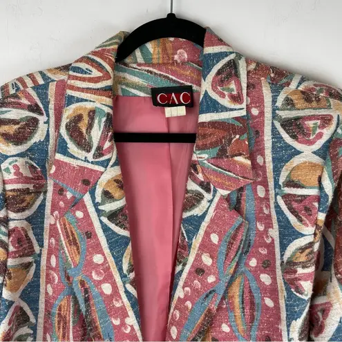 Vintage 80s 90s Pastel Retro Funky Blazer Jacket Sz 16 Boho Aztec Western Print Pink