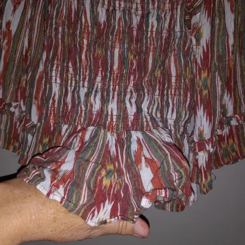 Rocking C M Western Smocked Tribal Print Cowgirl Crop Top Orange Size M