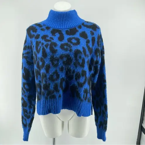 Sweaty Betty  Women’s Jacquard Electric Blue Leopard Print Mohair Sweater Small