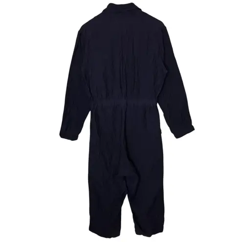 Moskiddos Linen Navy Jumpsuit Long Sleeve Coverall Lagenlook Minimalist Blue Size M