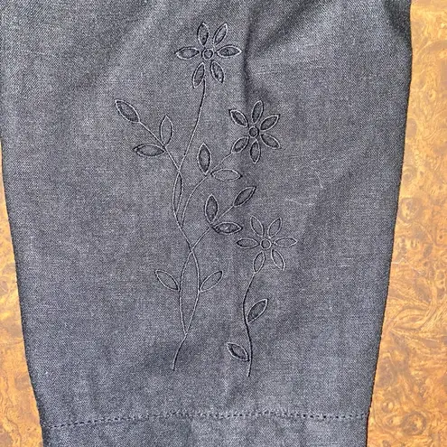 Erika Vintage Linen Blend, 3/4 Sleeve Eyelet Button-up Shirt in Black - size XL