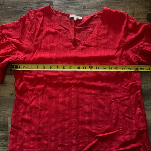Skies Are Blue  Womens Red Short Sleeve Pleated Blouse Size Small