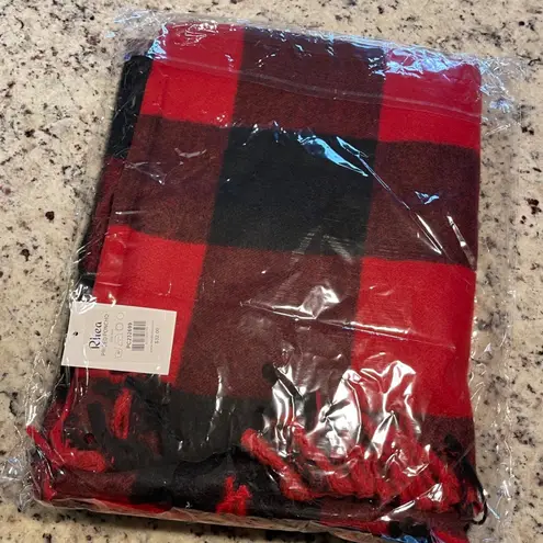 Rhea Red Black Buffalo Plaid Poncho Fringe Open Front One Size Size undefined