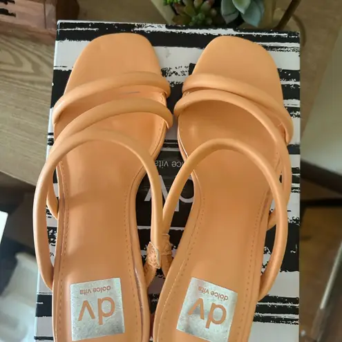 DV Dolce Vita Myla Strappy Block Heel Sandals Square Toe Orange NEW Size 9