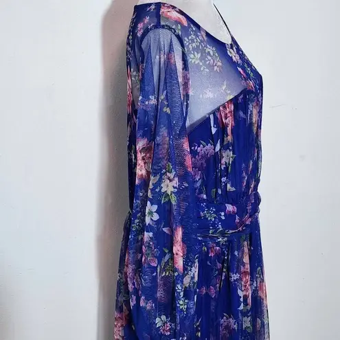 Candalite Women's Blue Floral Dress Size 1X Plus Size Wedding Guest Dress