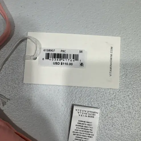 Vitamin A Women's Gia Ring Triangle Bikini Top Swimwear Pink Coral Size M Ribbed