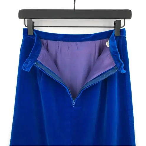 VTG JO DEE Velvet A Line Midi Skirt Royal Cobalt Blue 2