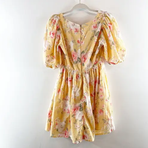 Abercrombie & Fitch  Puff Short Sleeve Floral Tie Front Mini Dress Yellow XS