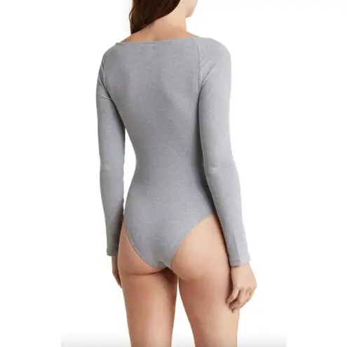 L'Agence Winona Ribbed Long Sleeve Bodysuit Heather Grey Womens Size Large