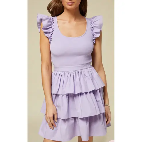 Rachel Parcell Ruffle Sleeve Tiered Dress Purple Sleeveless Mini Summer Party 8