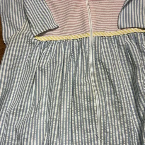 Vintage Vandemere House Coat/Dress Pastel Seersucker Zip Up Robe Nightgown Sz M Size M