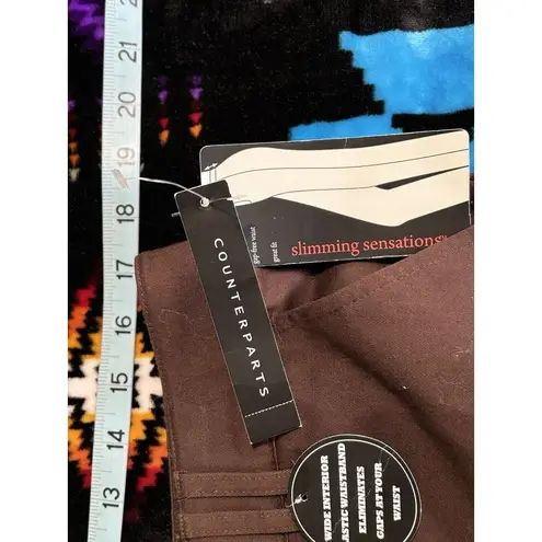 Counterparts Brown Flat Front Pants Size 16 High Rise Zip Elastic Band Waist